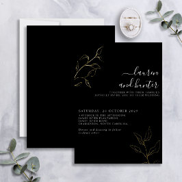 Modernes Schwarz-weißes Script Botanical Wedding G Folieneinladung