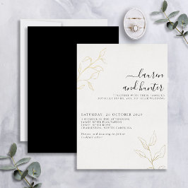 Modernes Schwarz-weißes Script Botanical Wedding G Folieneinladung