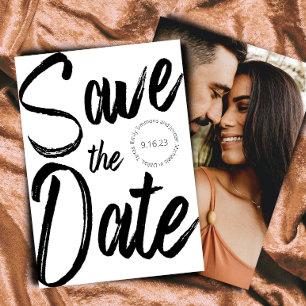 Modernes Schwarz-weißes Script-Foto Save the Date Einladung