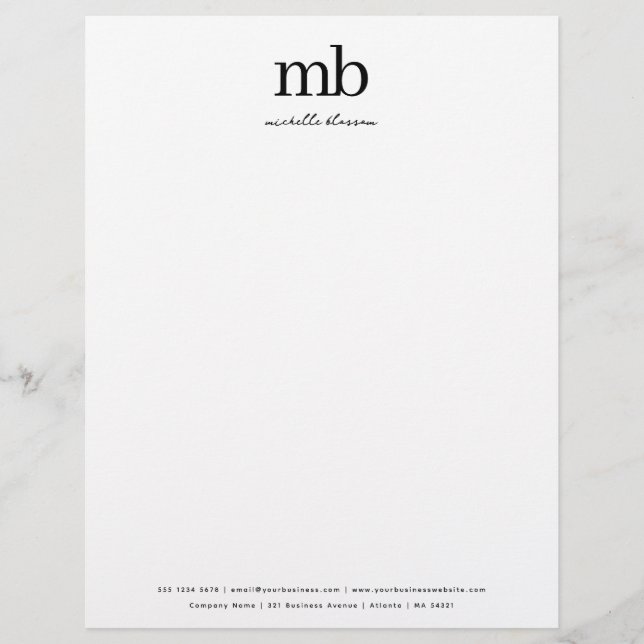 Modernes, Schwarz-weißes, trendy Script-Business M Briefbogen (Vorderseite)