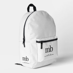 Modernes Schwarz-weißes Trendy Script Initial Mono Bedruckter Rucksack