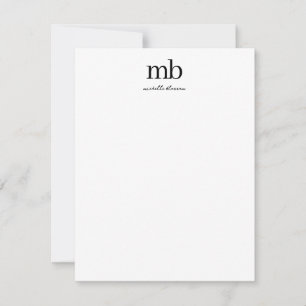 Modernes Schwarz-weißes Trendy Script Initial Mono Mitteilungskarte