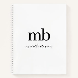 Modernes Schwarz-weißes Trendy Script Initial Mono Notizbuch