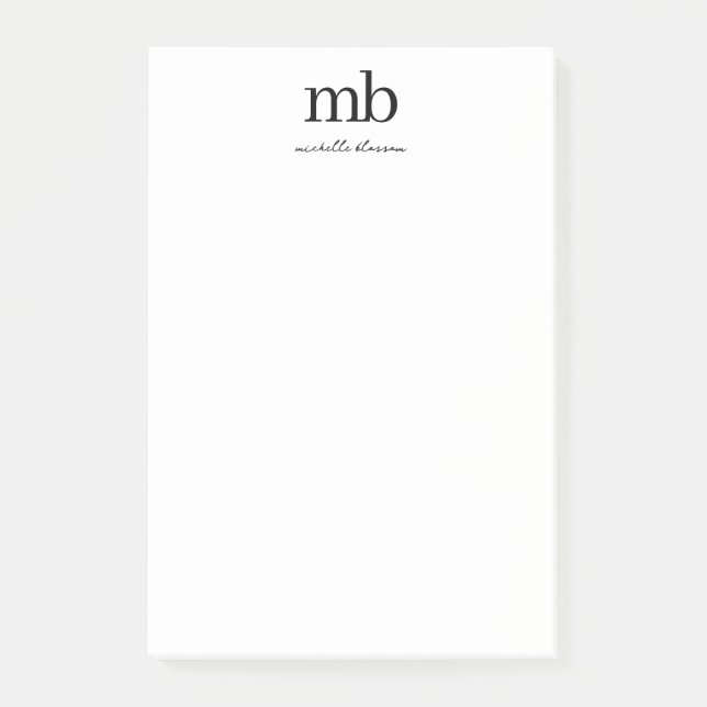 Modernes Schwarz-weißes Trendy Script Initial Mono Post-it Klebezettel (Vorderseite)