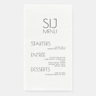 Modernes Schwarz-weißes und feines Hochzeitsmenü Serviette