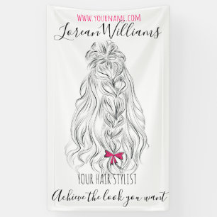Modernes Schwarz-weißes Wavy Hair Pink Bow Hairsty Banner
