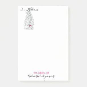 Modernes Schwarz-weißes Wavy Hair Pink Bow Hairsty Post-it Klebezettel
