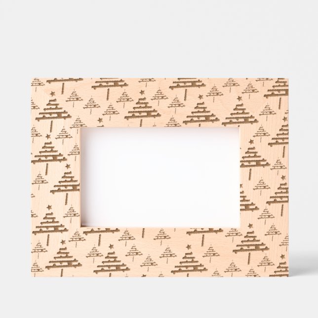 Modernes Schwarz-weißes Weihnachtsbaummuster Geätzte Rahmen (Vorderseite)