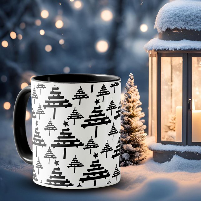 Modernes Schwarz-weißes Weihnachtsbaummuster Tasse (Von Creator hochgeladen)