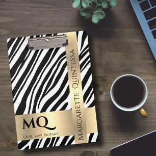 Modernes Schwarz-weißes Zebra-Skin-Gold-Fotopgramm Klemmbrett