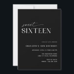 Modernes Schwarzes 16 . Geburtstag | Sleek 16. Geb Einladung<br><div class="desc">Moderne minimale 16. Geburtstagsfeier mit einem Off-Center Design. Schwarz mit weißem Schriftart gegenüberstellen. Die Rückseite weist ein lustiges "16" Muster auf. (Das umgekehrte Seitenmuster kann auf Wunsch mithilfe des Entwurfstools entfernt werden.)</div>