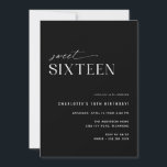 Modernes Schwarzes 16 . Geburtstag | Sleek 16. Geb Einladung<br><div class="desc">Moderne minimale 16. Geburtstagsfeier mit einem Off-Center Design. Schwarz mit weißem Schriftart gegenüberstellen. Die Rückseite weist ein lustiges "16" Muster auf. (Das umgekehrte Seitenmuster kann auf Wunsch mithilfe des Entwurfstools entfernt werden.)</div>