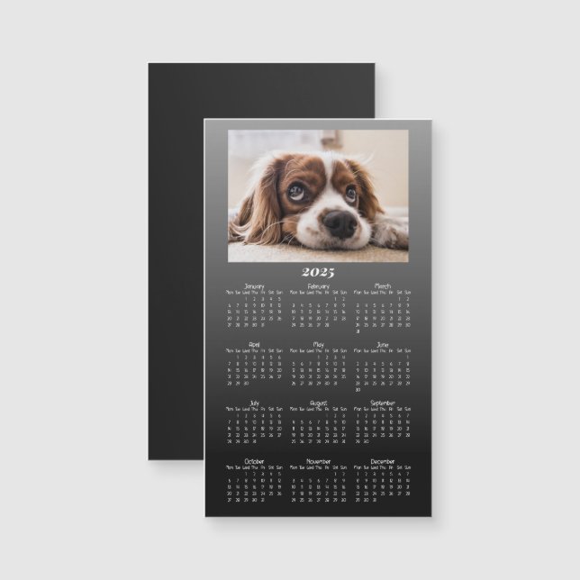 Modernes Schwarzes 2025 Kalender Magnet mit Foto (Vorne/Hinten)