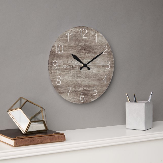 Modernes Schwarzes Bauernhaus Chic Imitate Holzkor Große Wanduhr (Büro)