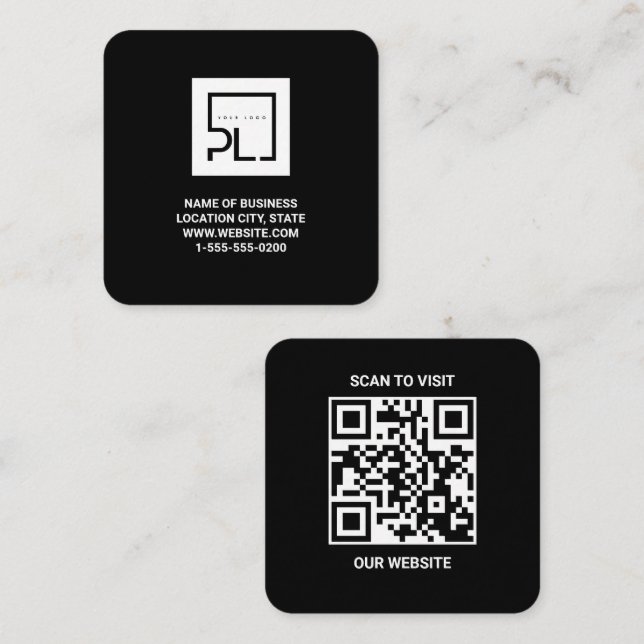 Modernes schwarzes benutzerdefiniertes Logo und QR Quadratische Visitenkarte (Vorne/Hinten)