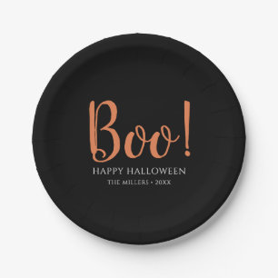 Modernes Schwarzes Boo-Halloweens Pappteller
