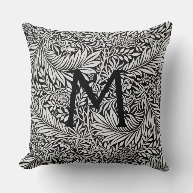 Modernes Schwarzes Botanisches Monogramm Kissen (Vorderseite)