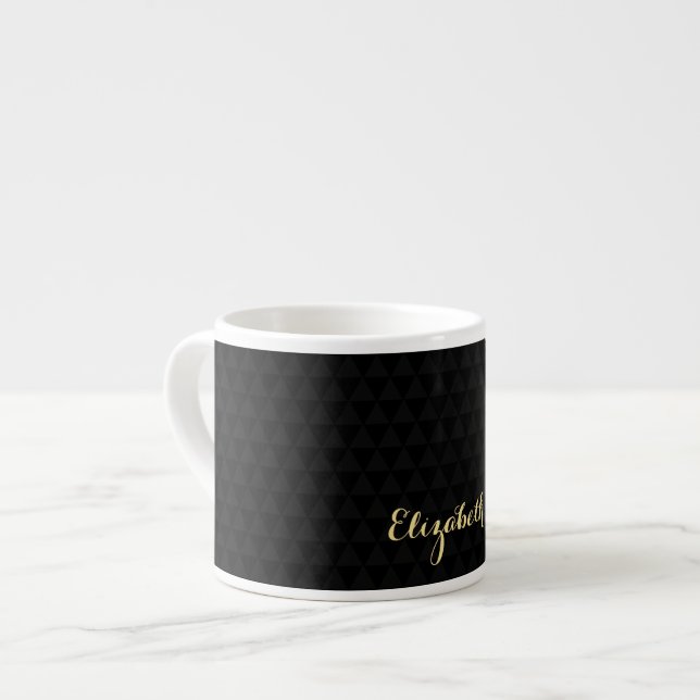Modernes Schwarzes Elegantes Gold Script Chic Mit  Espressotasse (Vorderseite Links)