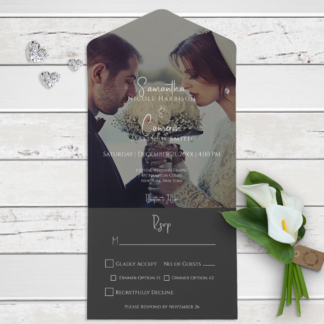 Modernes Schwarzes Foto All In One Einladung (Von Creator hochgeladen)