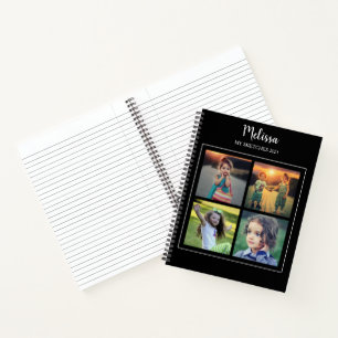 Modernes Schwarzes Foto Collage mit Monogramm Skiz Notizbuch