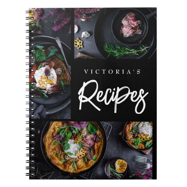 Modernes Schwarzes Foto Rezept Notizblock (Vorderseite)