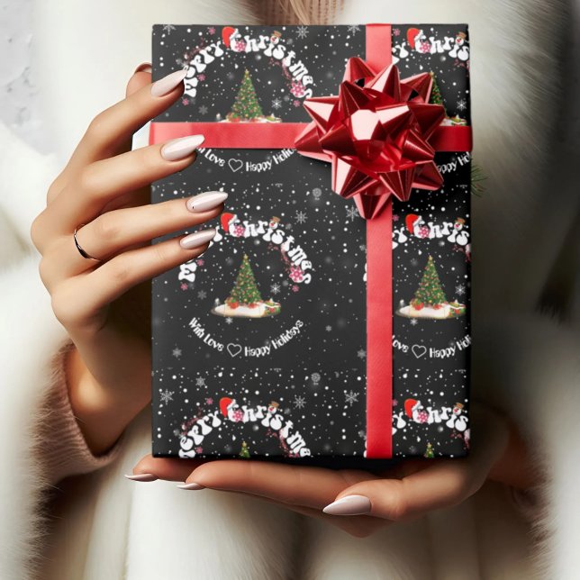 Modernes Schwarzes Frohen Weihnachten Runde Graffi Geschenkpapier (Von Creator hochgeladen)