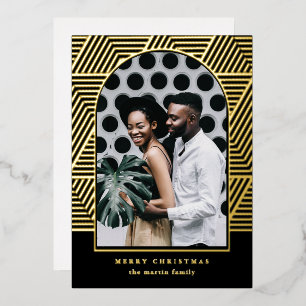 Modernes Schwarzes geometrisches Muster - Foto Wei Folien Feiertagskarte