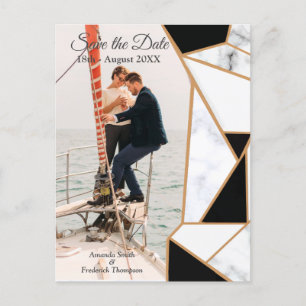 Modernes Schwarzes Gold Abstrakt auf weißem Marmor Ankündigungspostkarte