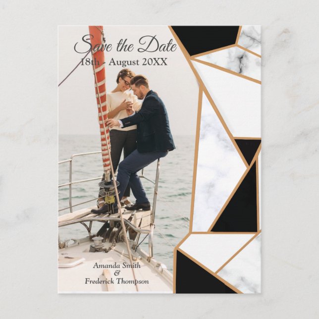 Modernes Schwarzes Gold Abstrakt auf weißem Marmor Ankündigungspostkarte (Vorderseite)