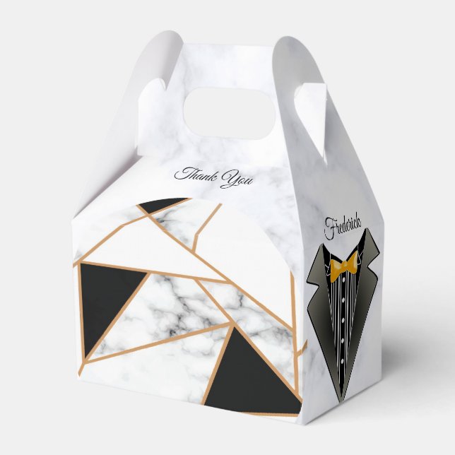 Modernes Schwarzes Gold Abstrakt auf weißem Marmor Geschenkschachtel (Vorderseite)