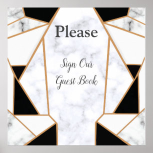 Modernes Schwarzes Gold Abstrakt auf weißem Marmor Poster