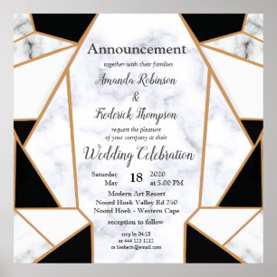 Modernes Schwarzes Gold Abstrakt auf weißem Marmor Poster