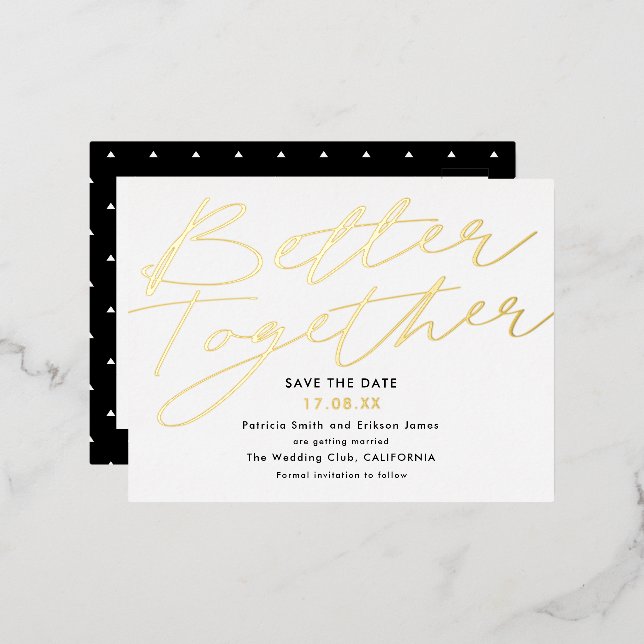 Modernes schwarzes Gold besser Save the Date Folie Einladungspostkarte (Vorderseite/Rückseite)