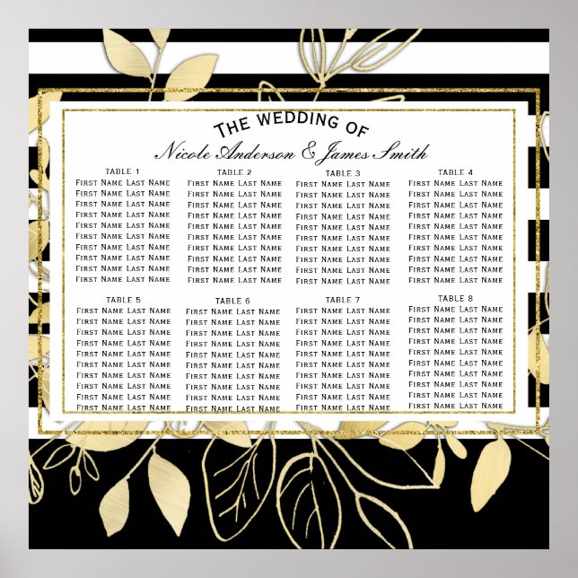 Modernes Schwarzes Gold Botanisches Glam Weddin Se Poster (Vorne)