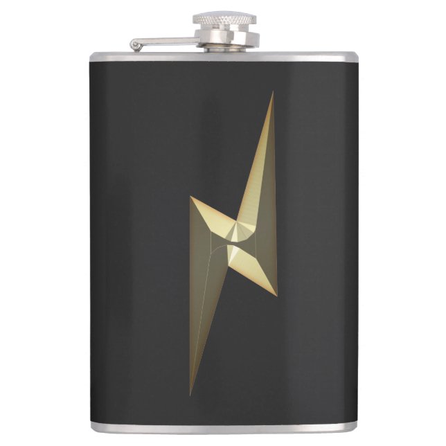 Modernes schwarzes Gold-Donner-Symbol Flachmann (Vorderseite)
