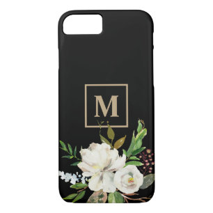 Modernes Schwarzes Gold-Farbflor-Monogramm Case-Mate iPhone Hülle