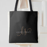 Modernes Schwarzes Gold Feminin Script Mit Monogra<br><div class="desc">Modernes Black Gold Feminine Script Mit Monogramm Tote Tasche. Diese moderne,  elegante Tasche mit Ihrem individuellen Monogramm und Namen ist einfach zu personalisieren.</div>