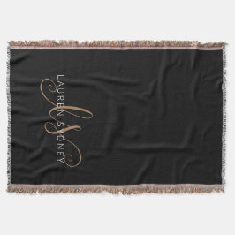 Modernes Schwarzes Gold Feminin Script Mit Monogra Decke