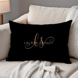 Modernes Schwarzes Gold Feminin Script Mit Monogra Dekokissen