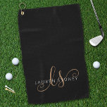 Modernes Schwarzes Gold Feminin Script Mit Monogra Golfhandtuch<br><div class="desc">Modern Black Gold Feminine Script Monogrammed Golf Towel. Easily personalize this modern elegant golf towel with your custom monogram and name.</div>