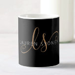 Modernes Schwarzes Gold Feminin Script Mit Monogra Kaffeetasse<br><div class="desc">Moderne Black Gold Feminine Script Mit Monogramm Kaffee-Tasse. Diese moderne elegante Tasse lässt sich einfach mit Ihrem individuellen Monogramm und Namen personalisieren.</div>