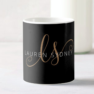 Modernes Schwarzes Gold Feminin Script Mit Monogra Kaffeetasse