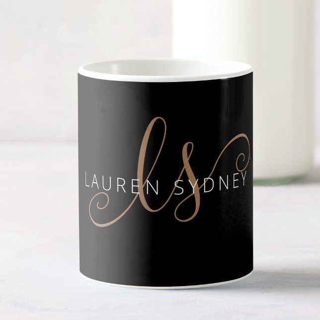 Modernes Schwarzes Gold Feminin Script Mit Monogra Kaffeetasse (Von Creator hochgeladen)