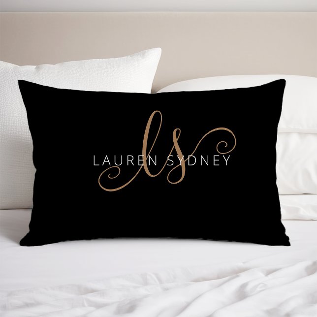 Modernes Schwarzes Gold Feminin Script Mit Monogra Kissenbezug (Von Creator hochgeladen)