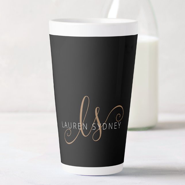 Modernes Schwarzes Gold Feminin Script Mit Monogra Milchtasse (Von Creator hochgeladen)