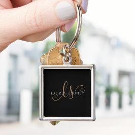 Modernes Schwarzes Gold Feminin Script Mit Monogra Schlüsselanhänger