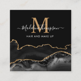 Modernes Schwarzes Gold Foto QR Code Monogram Quadratische Visitenkarte