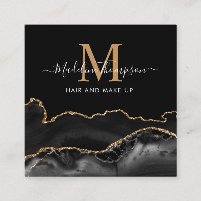 Modernes Schwarzes Gold Foto QR Code Monogram Quadratische Visitenkarte (Vorderseite)