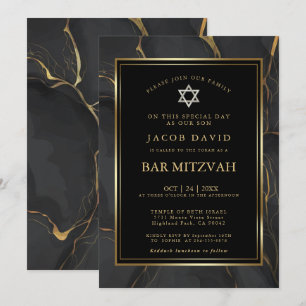 Modernes Schwarzes Gold Marmor Bar Mitzvah Einladung