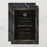 Modernes Schwarzes Gold Marmor Bar Mitzvah Einladung<br><div class="desc">Bar Mitzvah | Ebony schwarz mit flüssigem goldmarmoriertem Design durchgehend,  marmorierter Hintergrund auf der Rückseite. Minimalistischer,  zeitgenössischer Goldstil.</div>